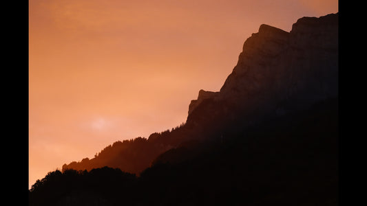 Orange Mountain Silhouette – Sunset Wall Art Photography – Minimalist Landscape Print (Digital Download)